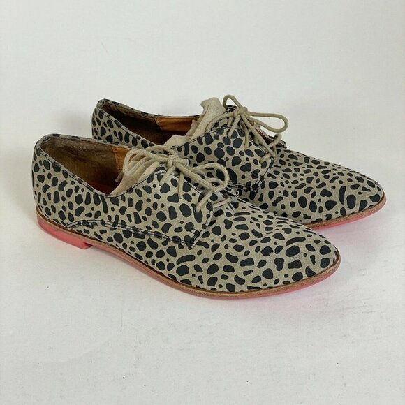 Dolce Vita Womens Leopard Print Derby Oxford Lace Up Shoes Brown 7.5 Flats Suede - Picture 1 of 8
